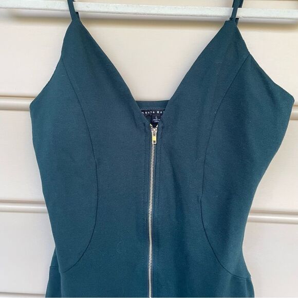 Haute Monde Green Bodycon Mini Dress with Front Zipper Size Large - Picture 2 of 9